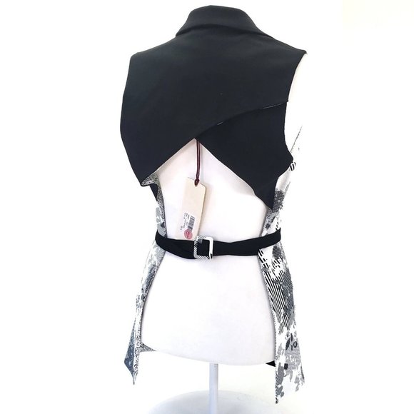 Isola Marras Vest Belted Open Black & White Blouse Top Elegant Gilet Italy 40/8 - Picture 3 of 6